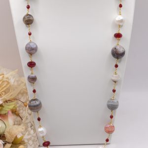 Collana Perle Naturali Calcedonio Giada Borgogna Argento 925