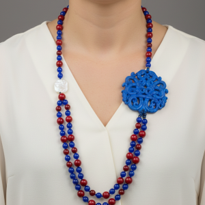 Collana con Mandala Giada Blu Borgogna Perla Artigianale