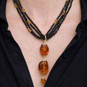 Collana Multifilo Zirconi Naturali Neri Ambra Argento 925