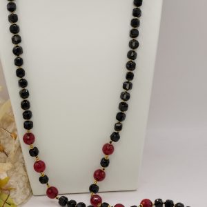 Collana Onice Sfaccettato Giada Borgogna Ematite