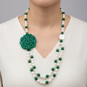 Collana con Mandala Giada Verde Perle Naturali