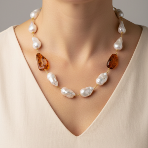 Collana Perle Naturali Barocche Ambra del Baltico Argento 925