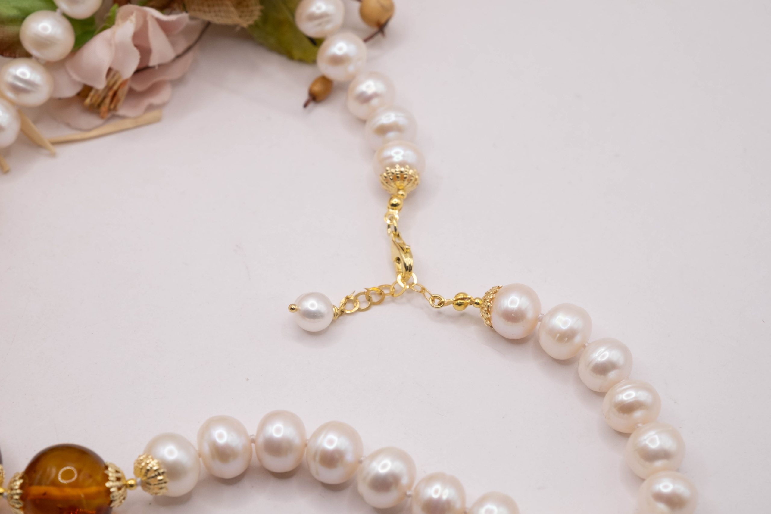 COLLANA PERLE TONDE AMBRA ARGENTO 925 PLACCATO ORO ARTIGIANALE (4)