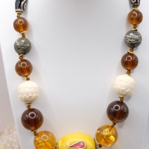 Collana Resina Ambra Pietre Naturali Acciaio 7 varianti