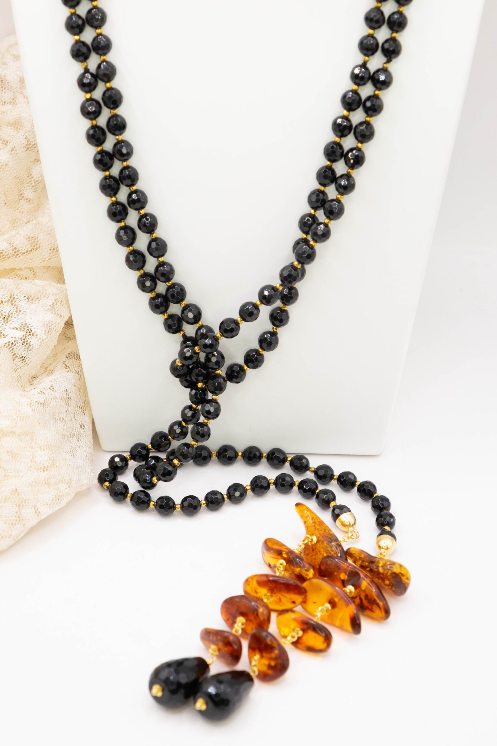 COLLANA SCIARPA ONICE ARGENTO PLACCATO ORO AMBRA DEL BALTICO (3)