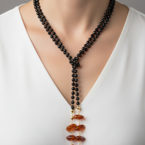 Collana a Sciarpa Onice di Alta qualità Ematite Pendenti in Ambra del Baltico