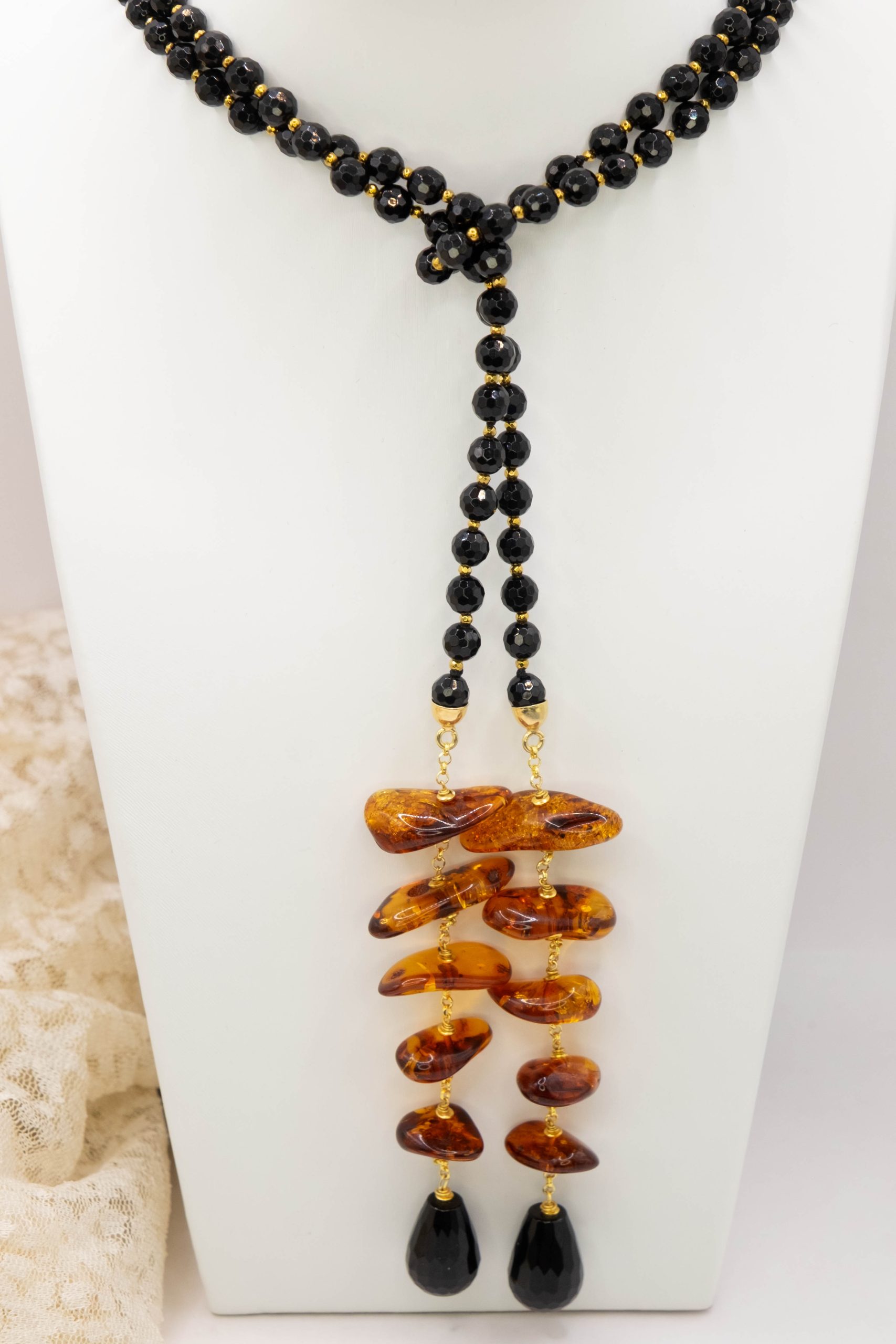 COLLANA SCIARPA ONICE ARGENTO PLACCATO ORO AMBRA DEL BALTICO (5)