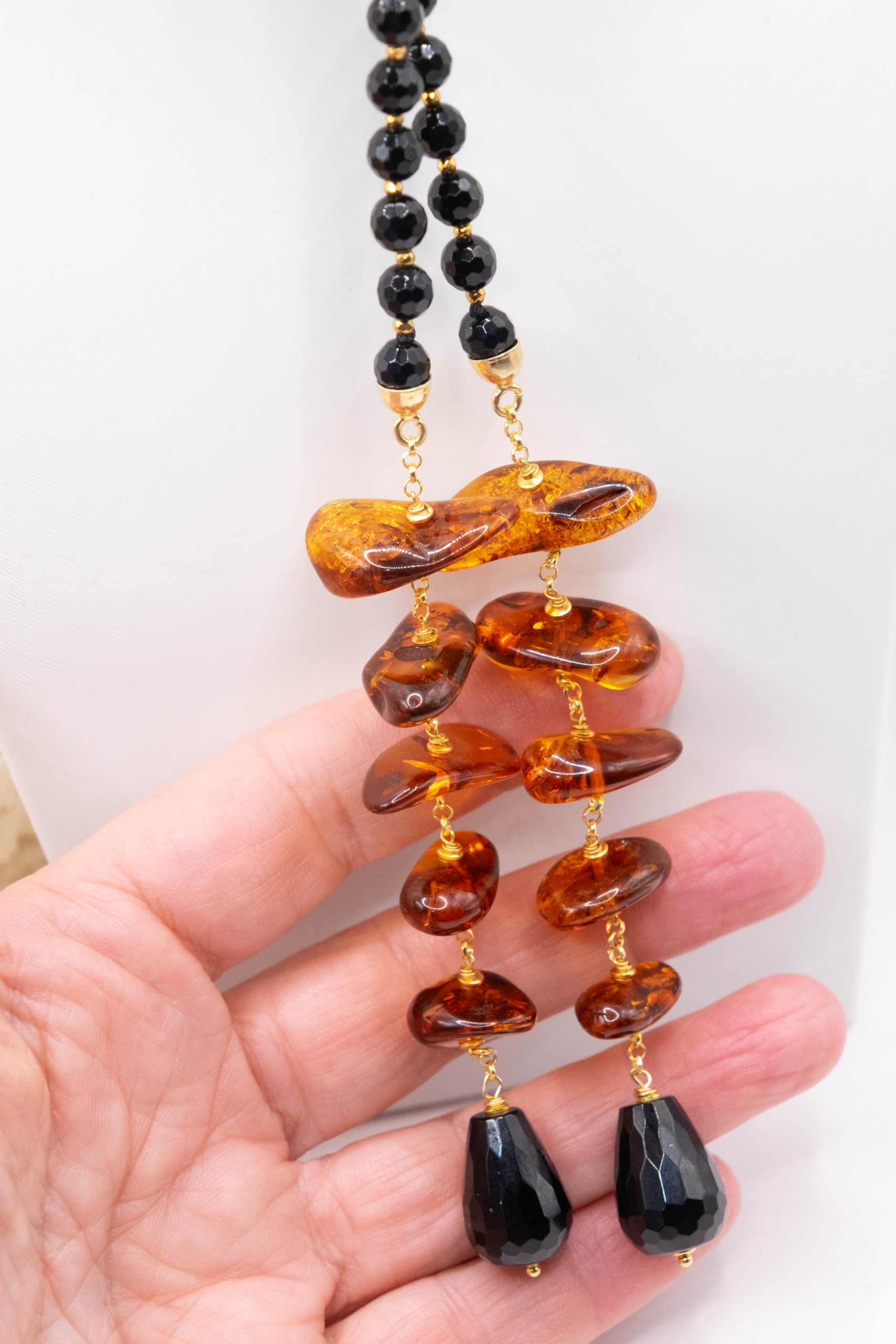 COLLANA SCIARPA ONICE ARGENTO PLACCATO ORO AMBRA DEL BALTICO (6)