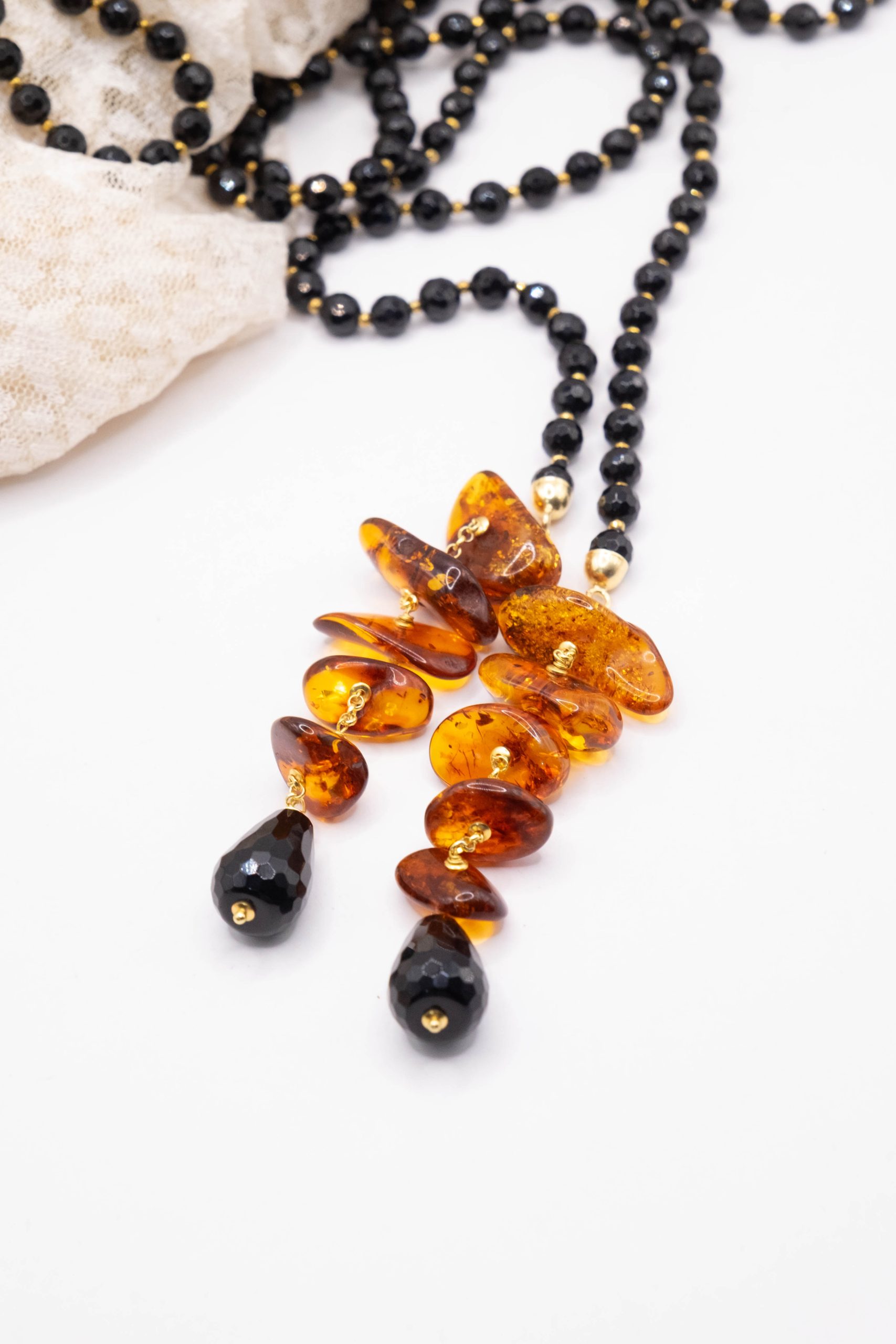 COLLANA SCIARPA ONICE ARGENTO PLACCATO ORO AMBRA DEL BALTICO (7)