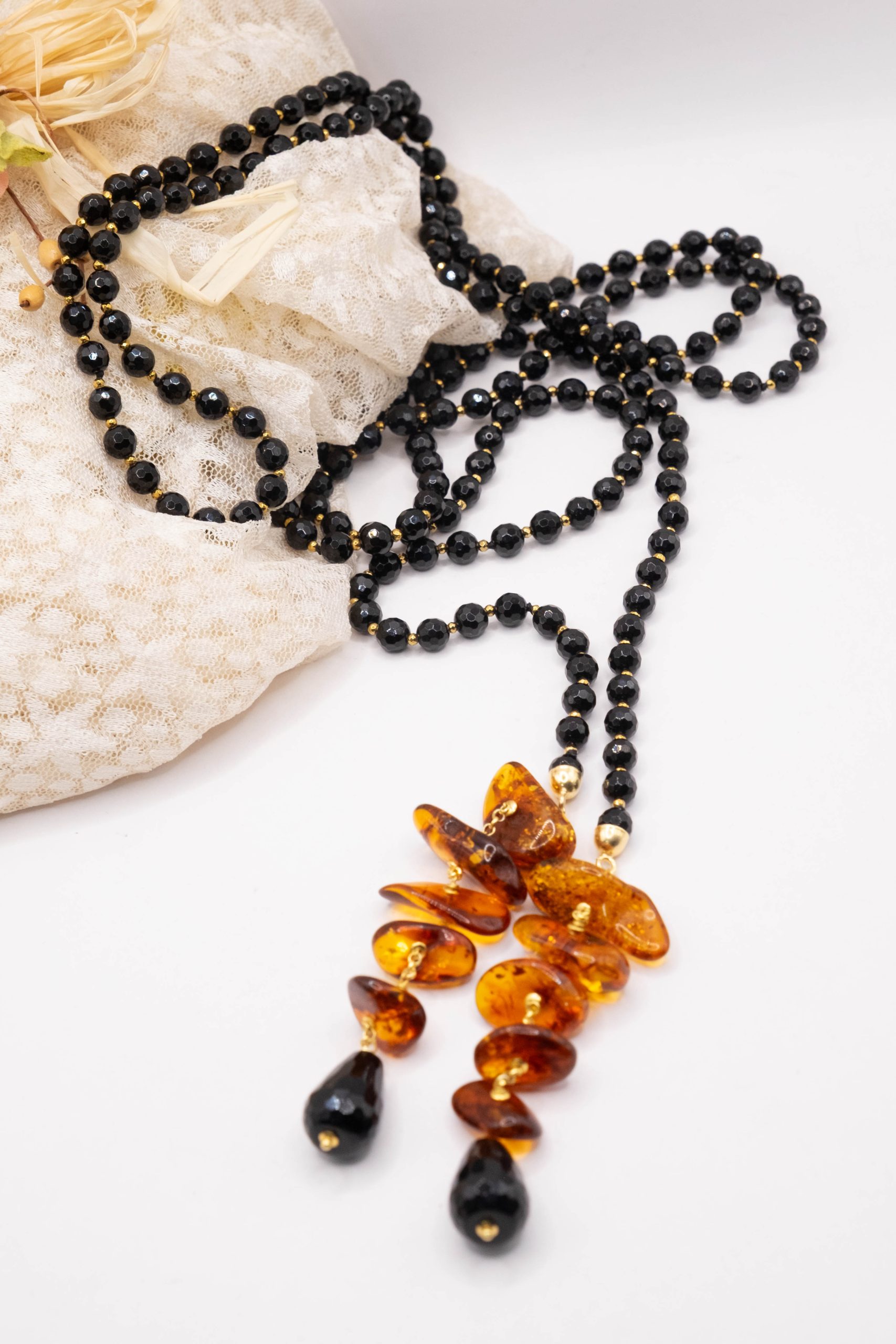 COLLANA SCIARPA ONICE ARGENTO PLACCATO ORO AMBRA DEL BALTICO (8)