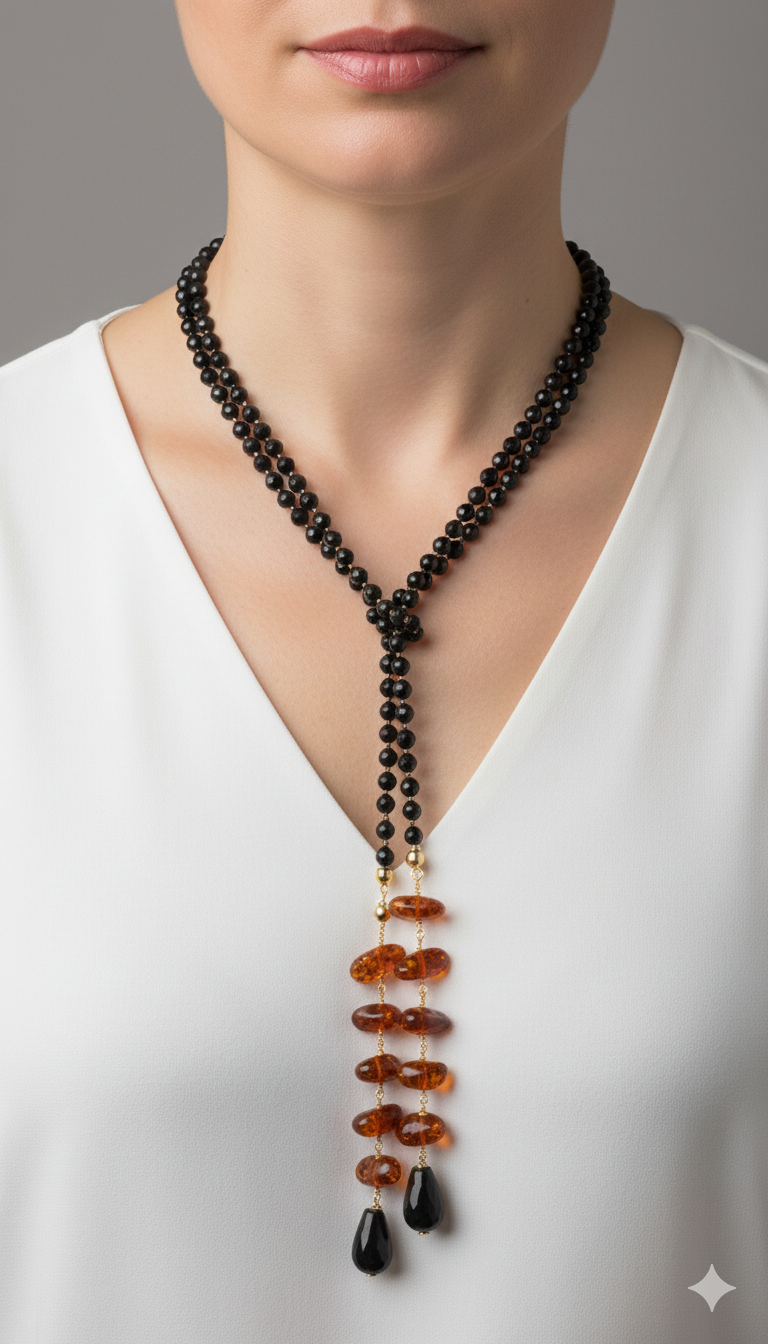 COLLANA-SCIARPA-ONICE-ARGENTO-PLACCATO-ORO-AMBRA-DEL-BALTICO