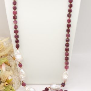 Collana Tormalina Borgogna Sfaccettata Perle Barocche Ematite