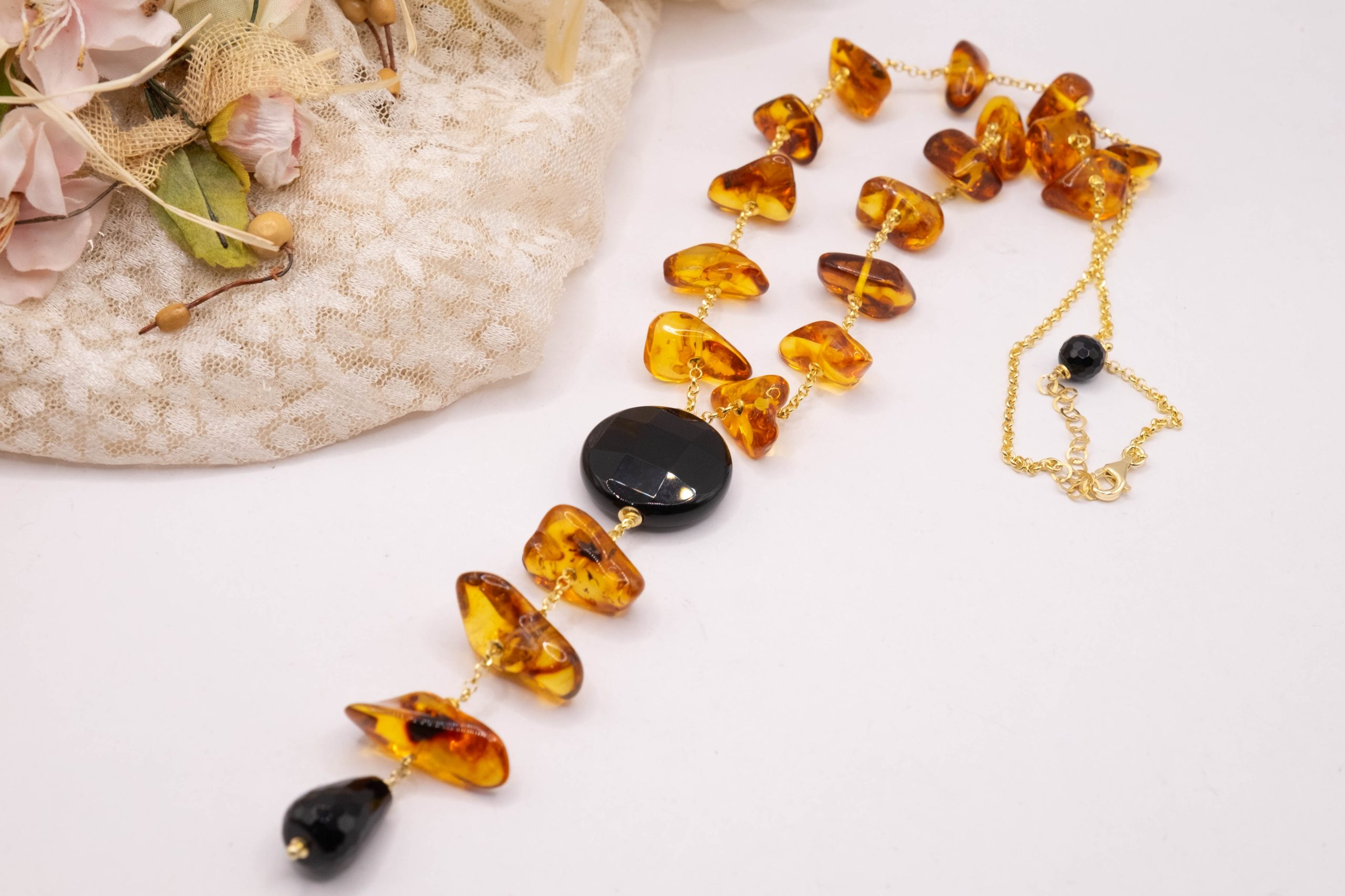 AMBER SILVER ONYX NECKLACE AND LARIAT (3)