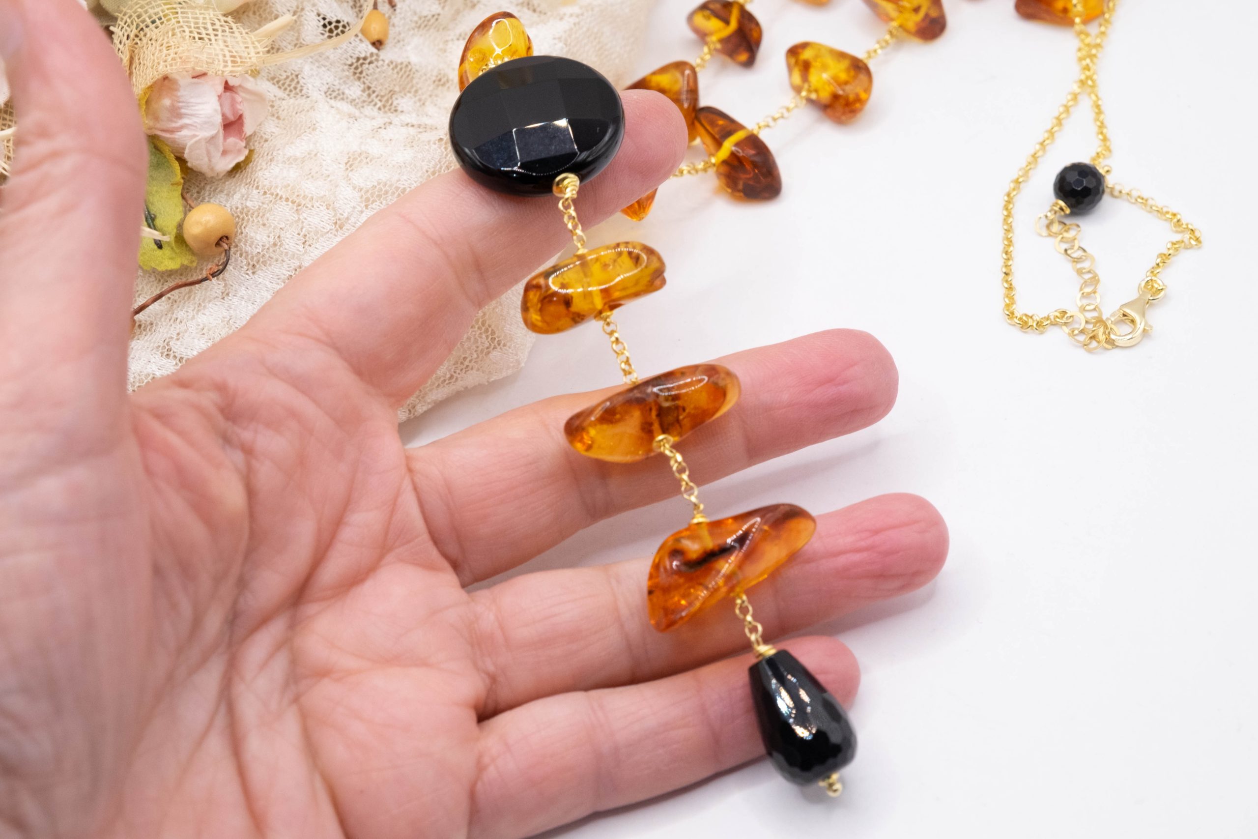 AMBER SILVER ONYX NECKLACE AND LARIAT (4)