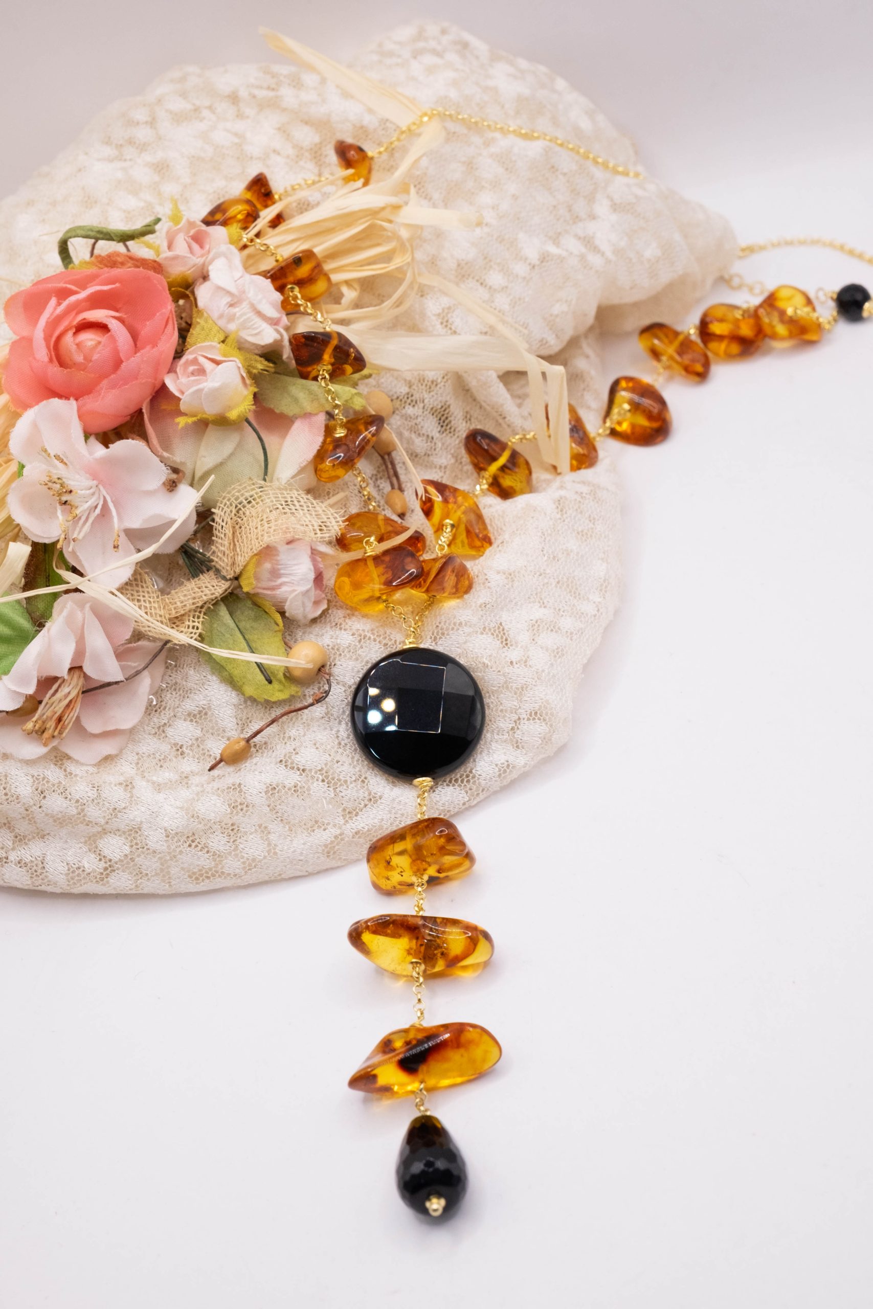 AMBER SILVER ONYX NECKLACE AND LARIAT (5)