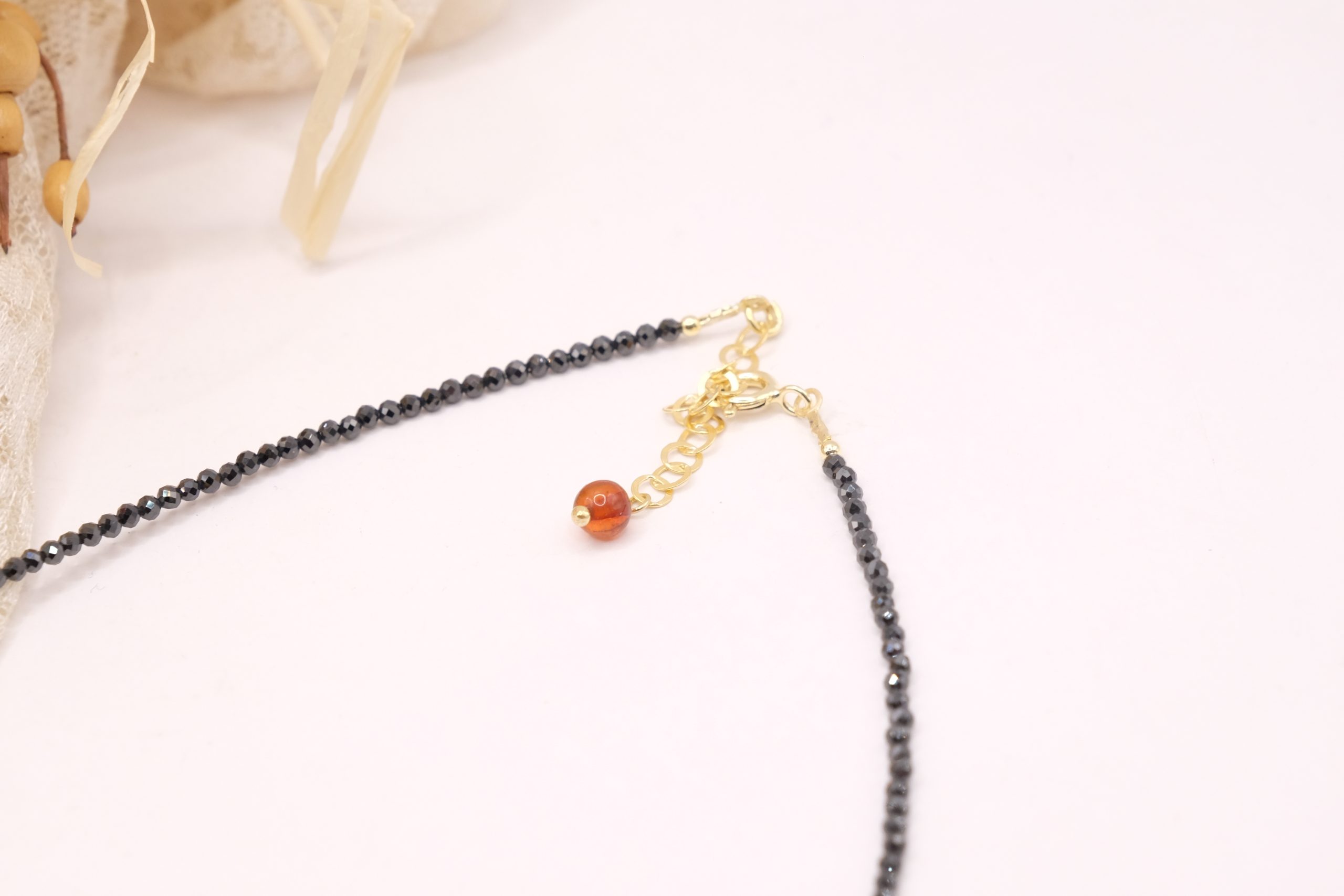 COLLANA ZIRCONI NERI AMBRA DEL BALTICO ARGENTO DORATO 925 ARTIGIANALE (6)