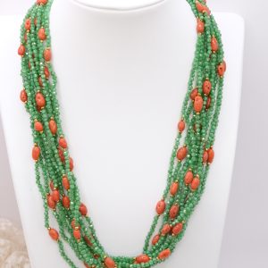 Collana Multifilo Zirconi Verdi Corallo Naturale Argento 925