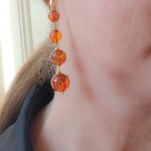 Orecchini Lunghi Ambra del Baltico 4 Sfere Argento