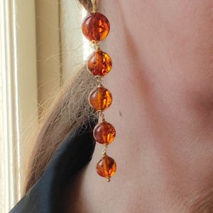 Orecchini Lunghi Ambra del Baltico 5 Sfere Argento