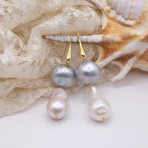 Orecchini Doppie Perle Bianca Grigia Argento 925