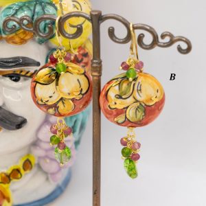 Orecchini Mattonelle Tonde in Ceramica di Caltagirone Tormaline Perle Limoni