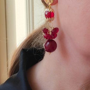 Orecchini Giada Borgogna Grappolo Argento