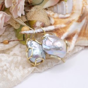 Orecchini Perle Barocche Grigie Argento Placcato Oro