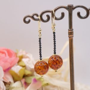 Orecchini "Diamonds Black" Zirconi Neri e Ambra del Baltico Argento