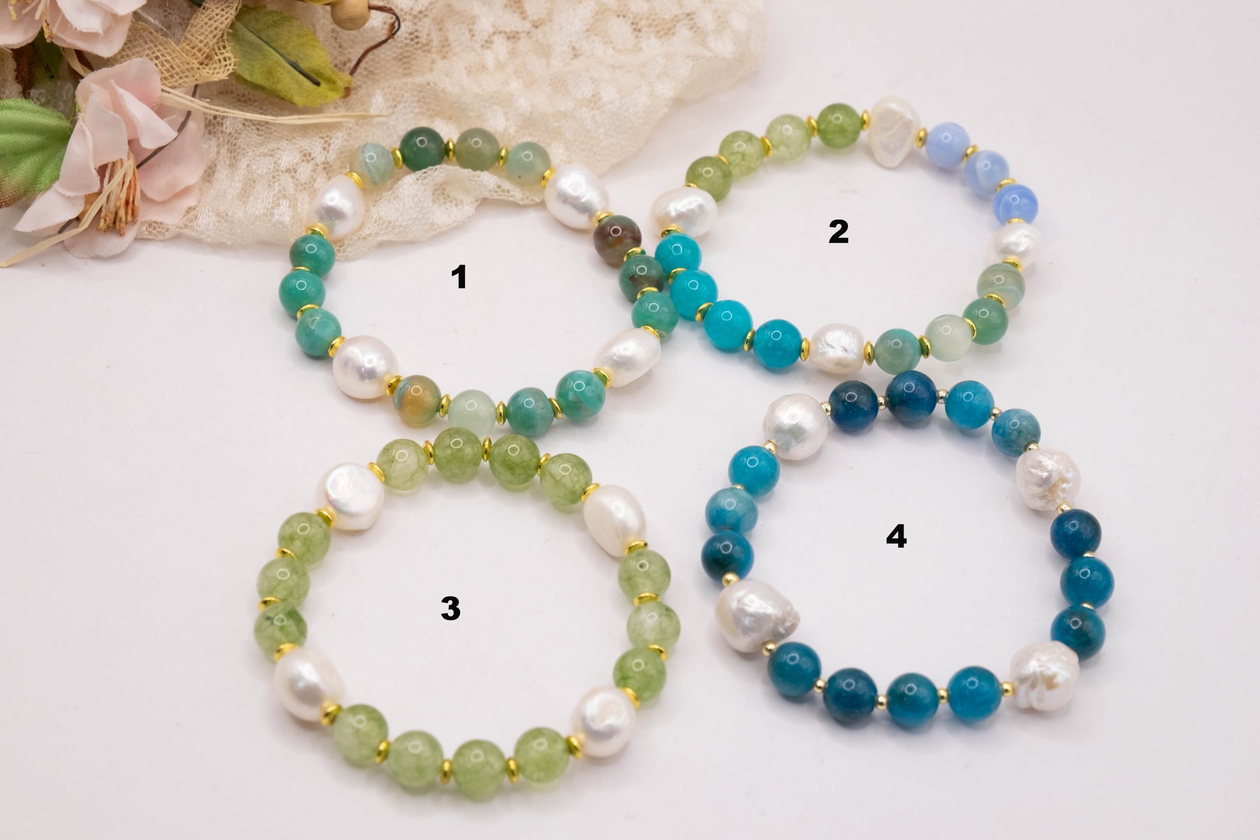 bracciale elasticizzato perle e pietre naturali (3)