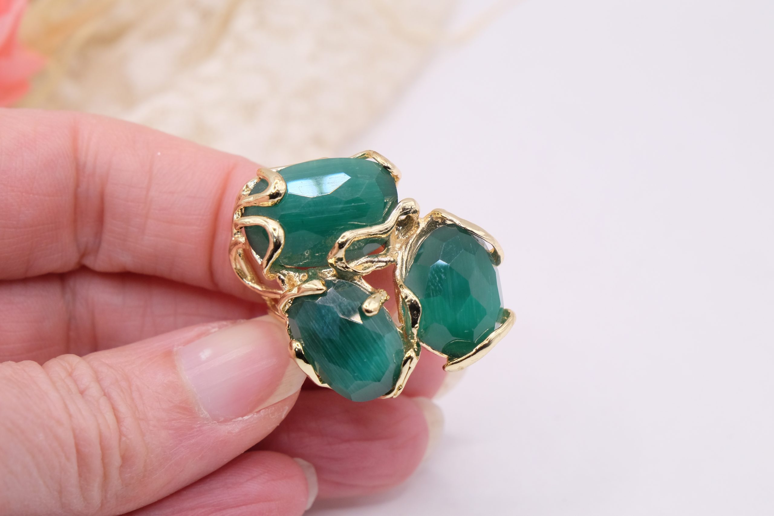 ANELLO 3 OCCHIO DI GATTO VERDE OTTONE (3)