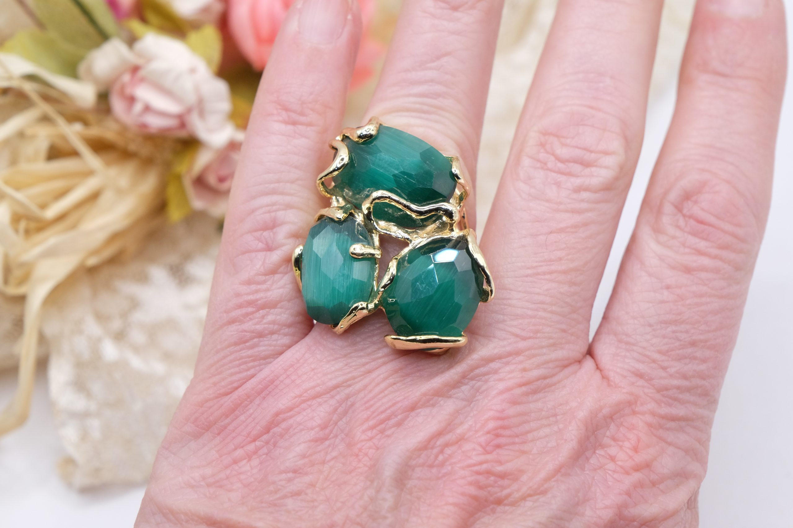 ANELLO 3 OCCHIO DI GATTO VERDE OTTONE (5)