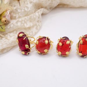 Anello Artigianale Ambra Rosso Dominicana Ottone