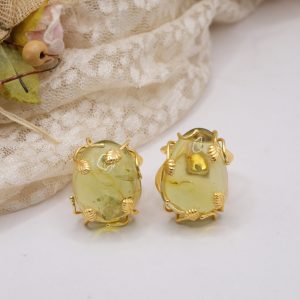 Anello Artigianale Ambra Verde Dominicana Ottone