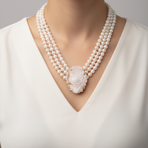 Collana 3 fili perle naturali Cammeo Top Quality argento Pl Oro