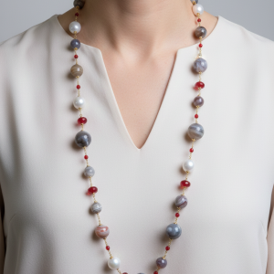Collana Agata Botswana Perle Giada Borgogna Top Quality Argento 925