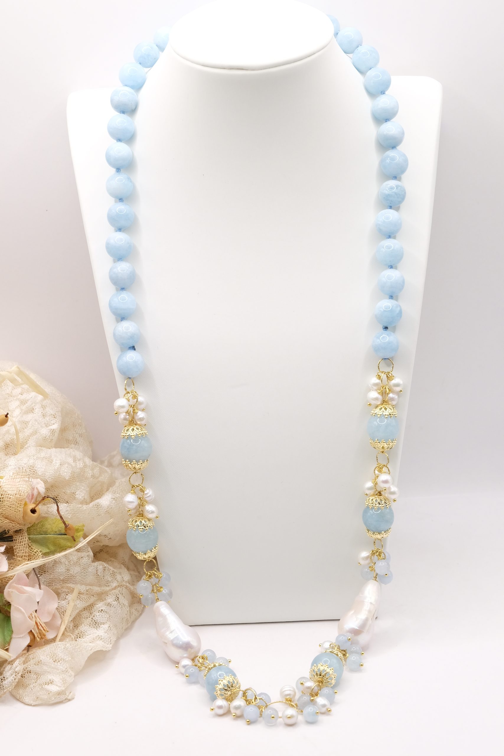 HANDMADE AQUAMARINE PEARL BUNCH NECKLACE (4)