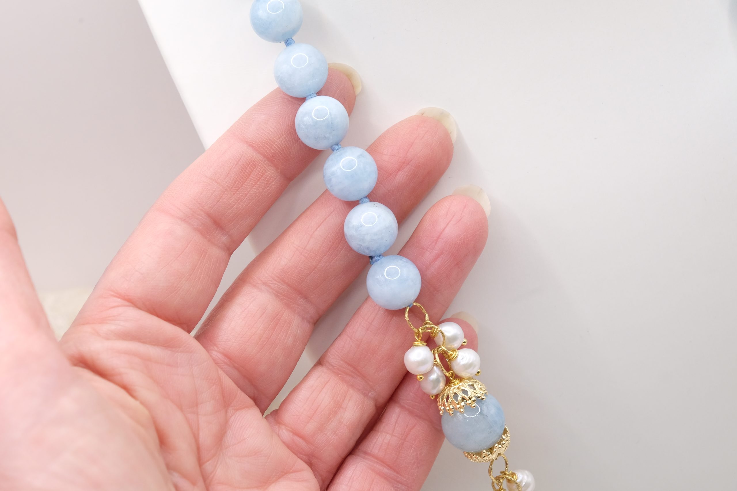 HANDMADE AQUAMARINE PEARL BUNCH NECKLACE (6)