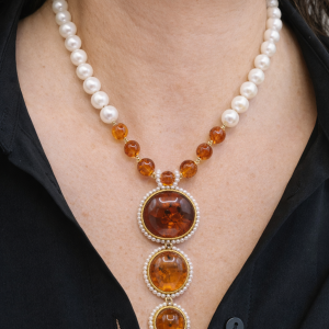 Collana Artigianale Perle Naturali Ambra Argento 925 Sautache