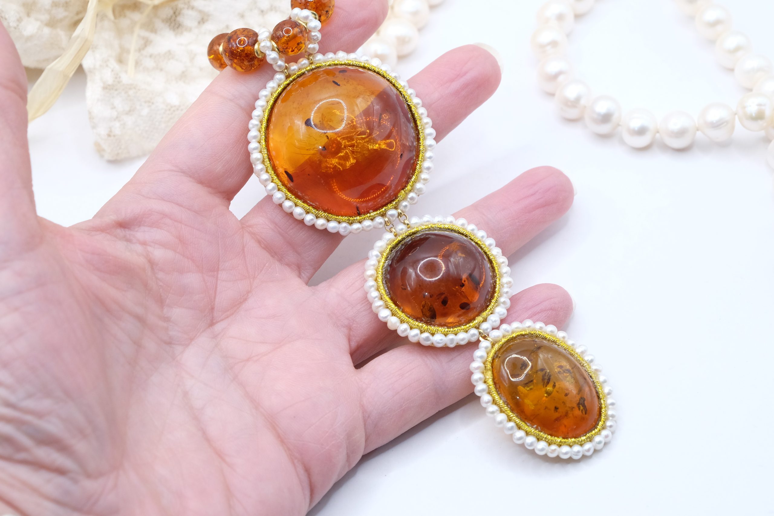 HANDMADE BALTIC AMBER PEARL NECKLACE 925 SILVER LONG (1)