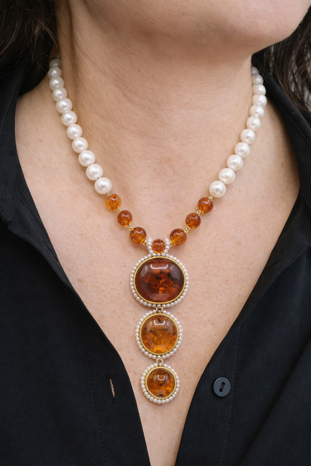 HANDMADE BALTIC AMBER PEARL NECKLACE 925 SILVER LONG (1)