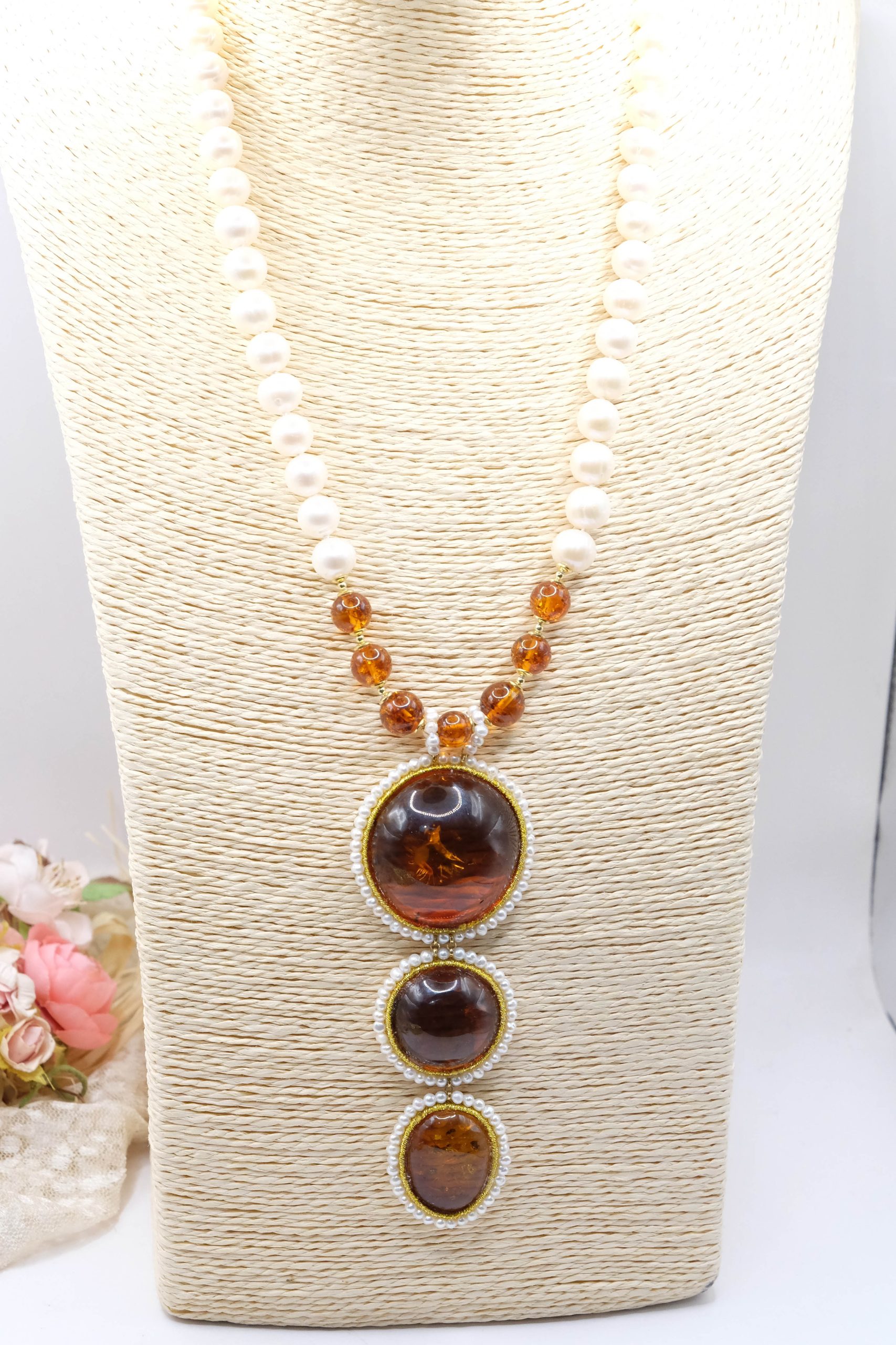 HANDMADE BALTIC AMBER PEARL NECKLACE 925 SILVER LONG (3)