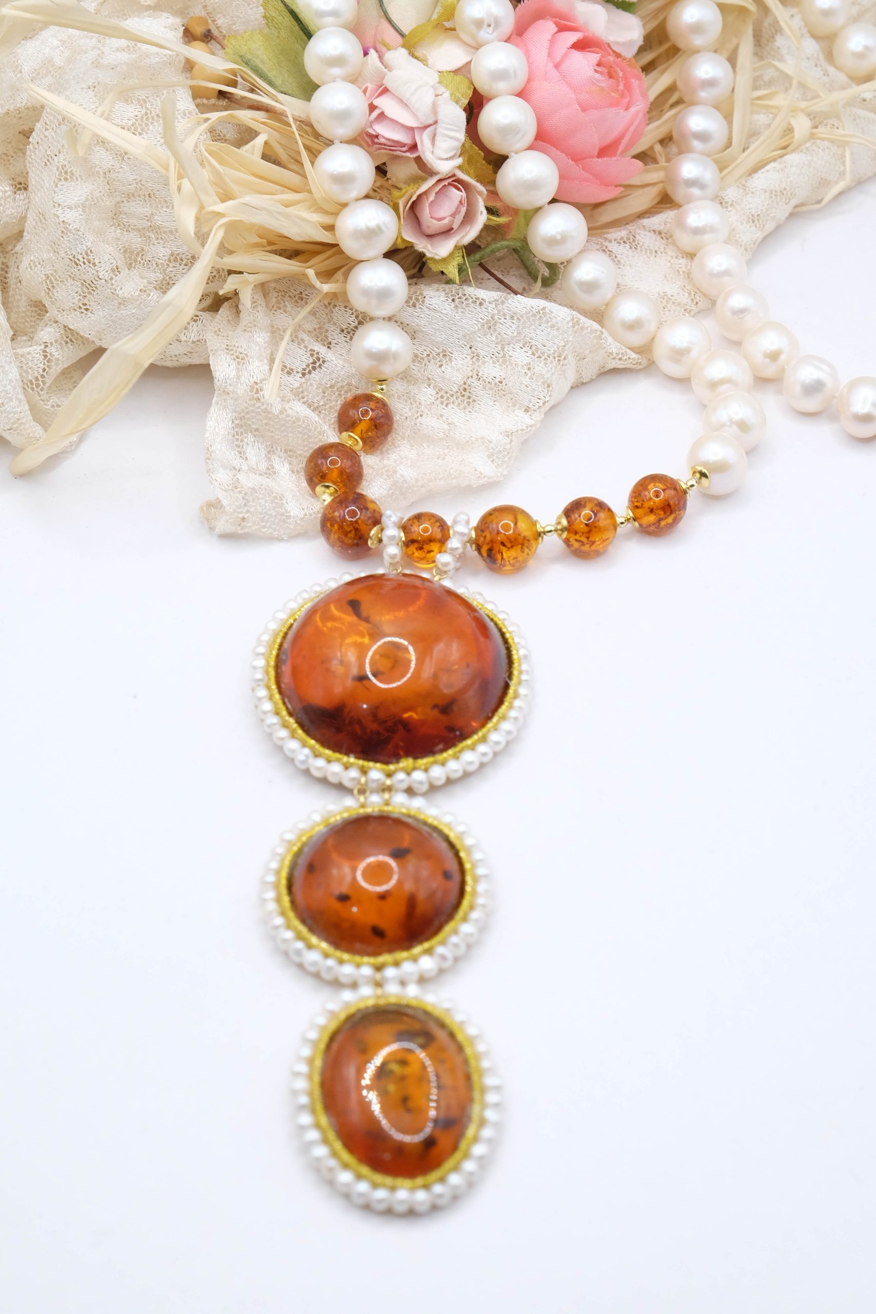 HANDMADE BALTIC AMBER PEARL NECKLACE 925 SILVER LONG (4)