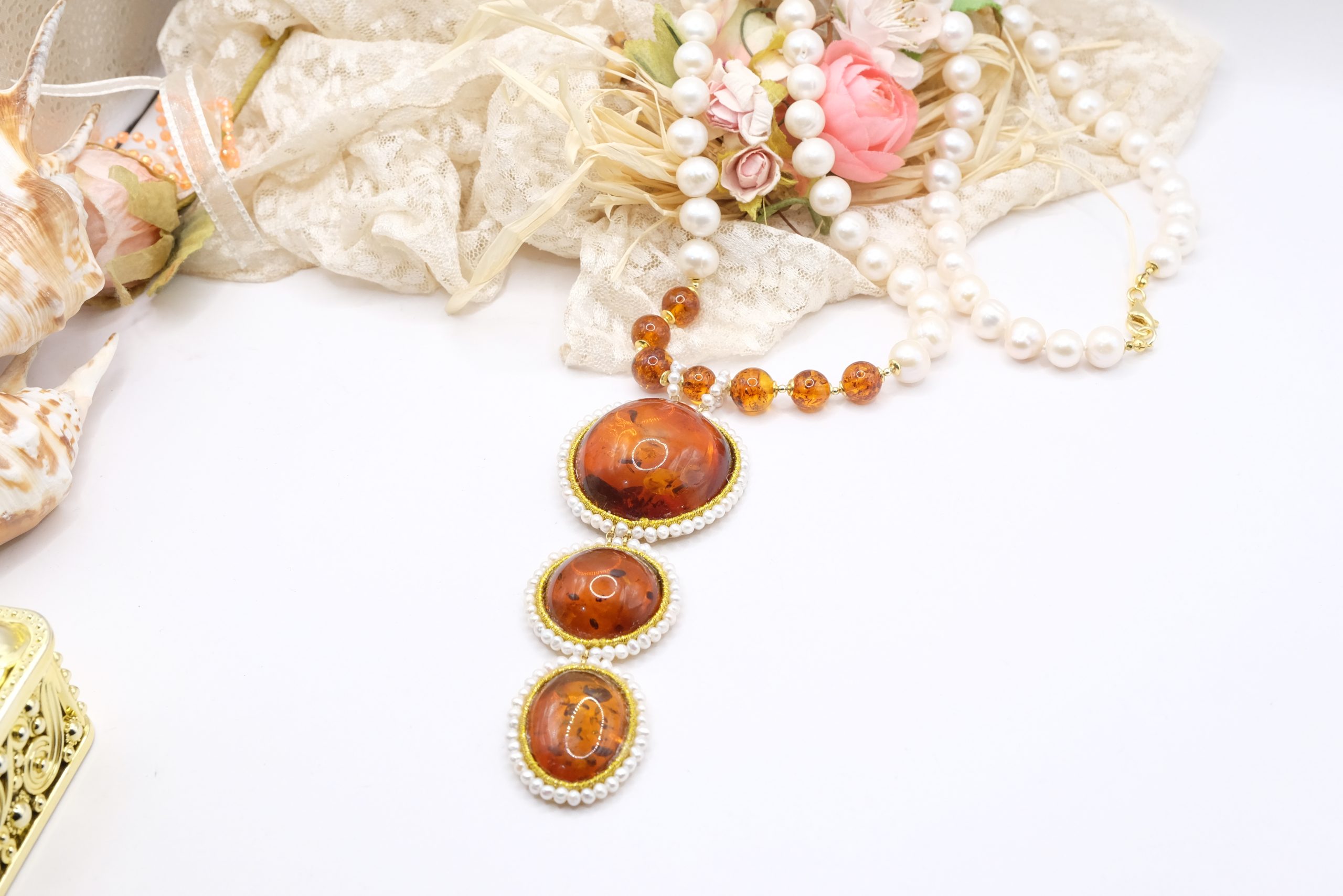 HANDMADE BALTIC AMBER PEARL NECKLACE 925 SILVER LONG (5)