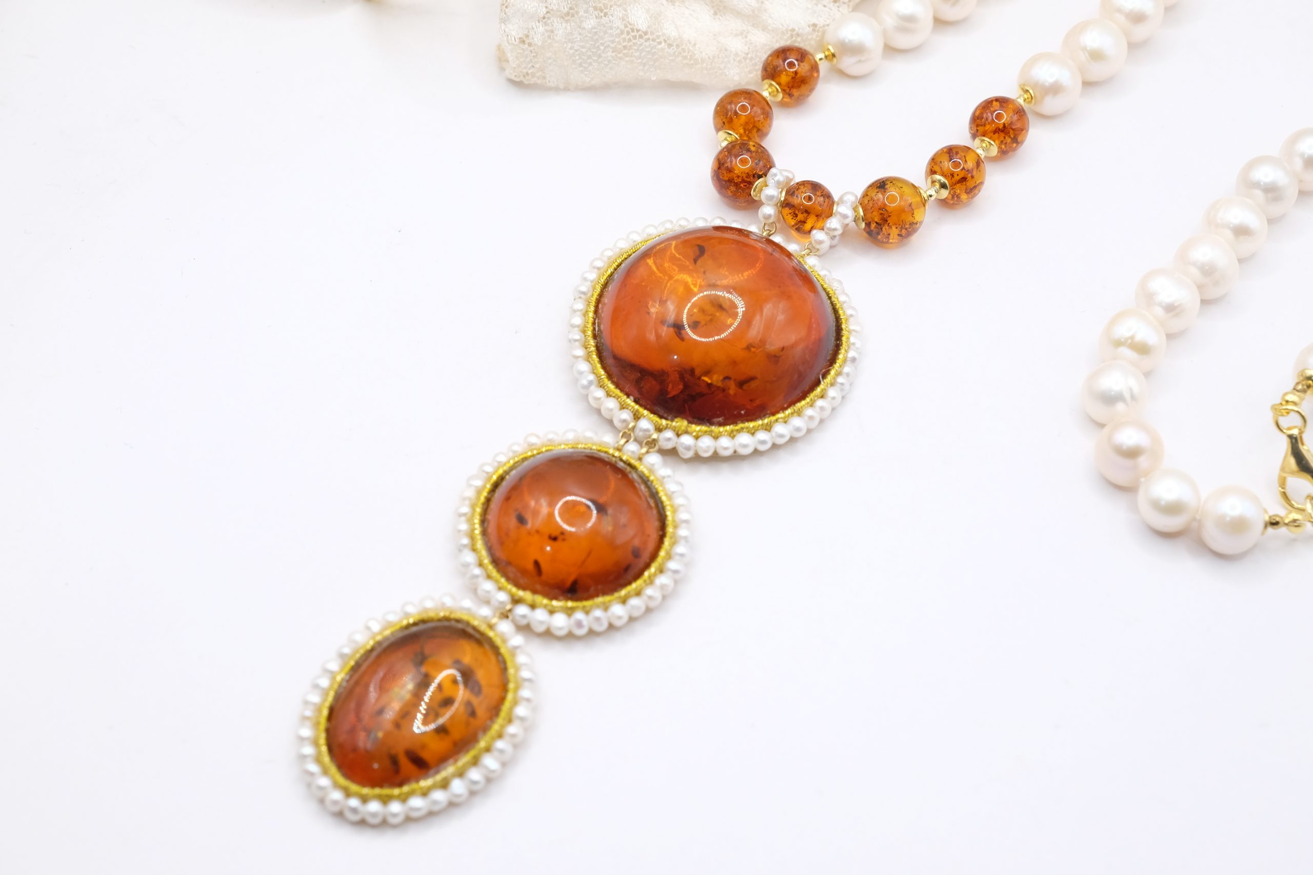 HANDMADE BALTIC AMBER PEARL NECKLACE 925 SILVER LONG (6)