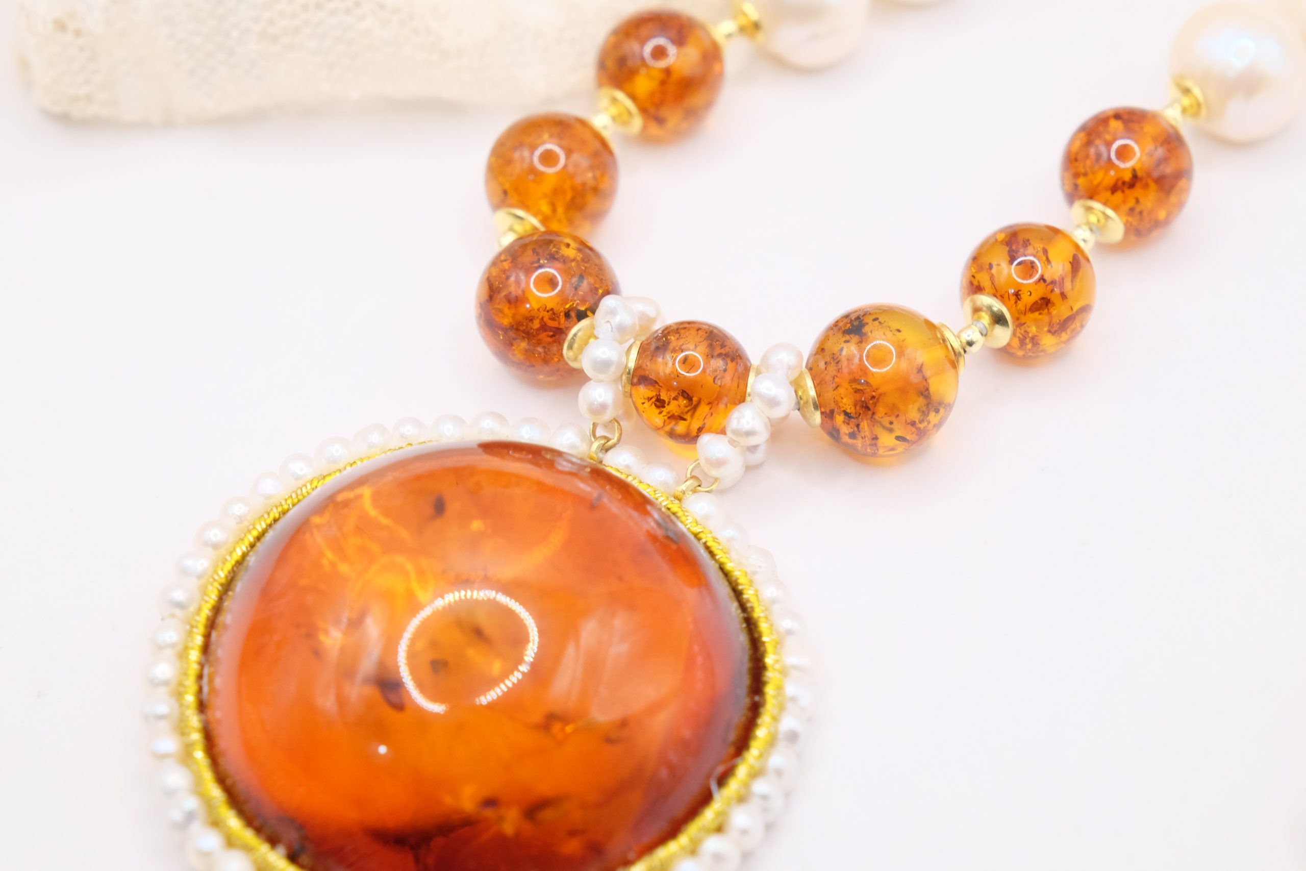 HANDMADE BALTIC AMBER PEARL NECKLACE 925 SILVER LONG (7)