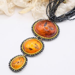 Collana Artigianale Multifilo Zirconi neri Onice Ambra Argento 925 Sautache