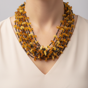 Collana Multifilo Zirconi Naturali Neri Ambra Argento 925