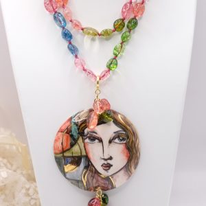 Collana Ciondolo Ceramica di Caltagirone Tormaline Multicolore Argento