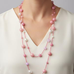 Collana Charleston Chanel Giada Rosa Kunzite Perle Zirconi