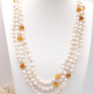Collana Charleston Chanel Perle Naturali Ambra Argento